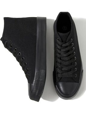 Women's Full Black Lace Up White Canvas High Tops Fashion Sneakers Casual Shoes